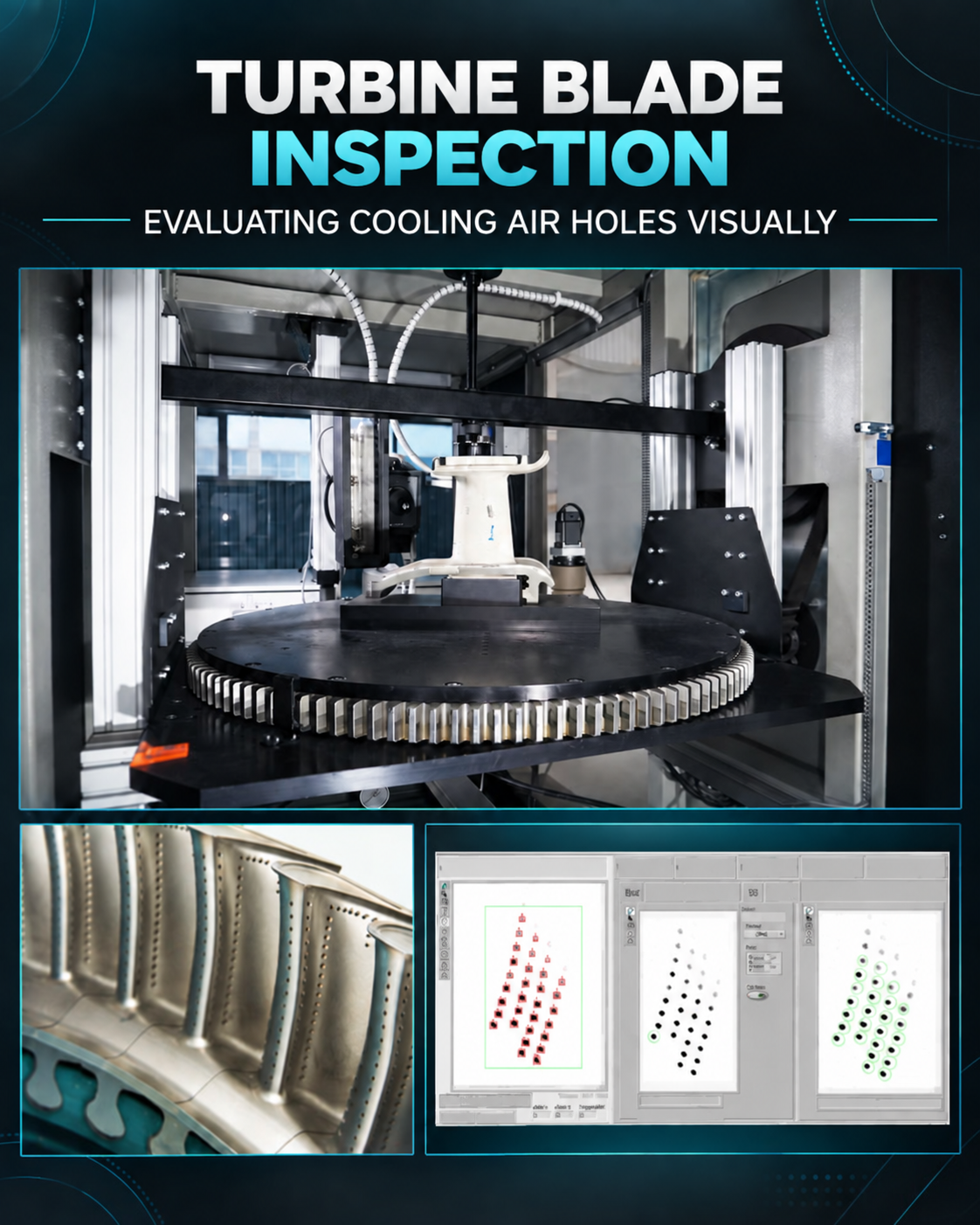 Turbine blade inspection with visual evaluation of cooling air holes
