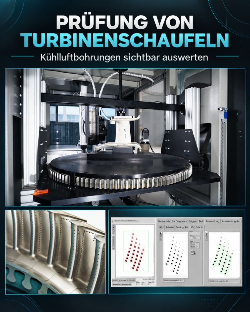 Prüfung von Turbinenschaufeln mit sichtbarer Auswertung von Kühlluftbohrungen